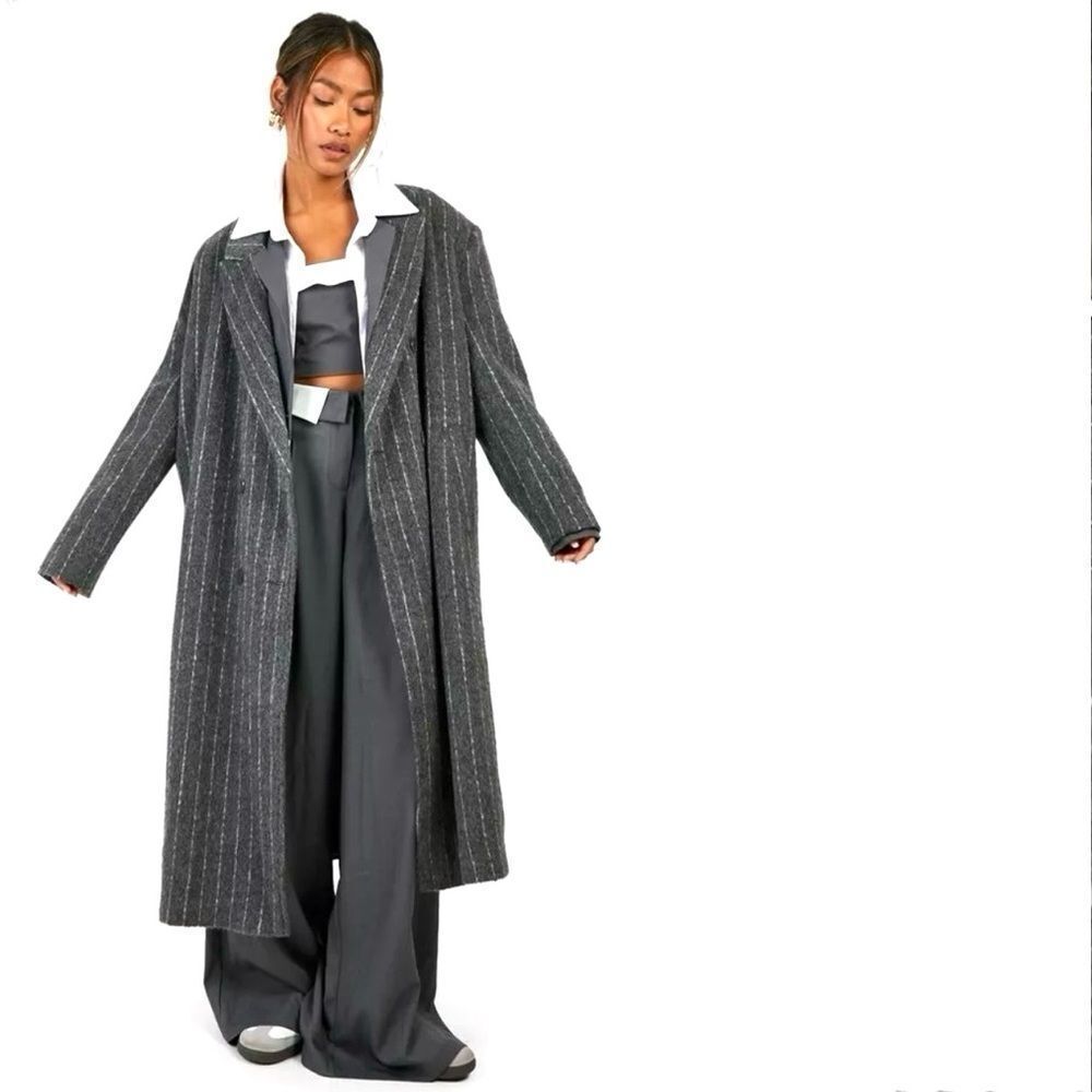 Boohoo Pinstriped Oversized Coat